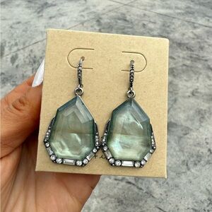 Chloe + Isabel Silver Drop Earrings Crystals & Iridescent Gem 2” Nickel Free NWT